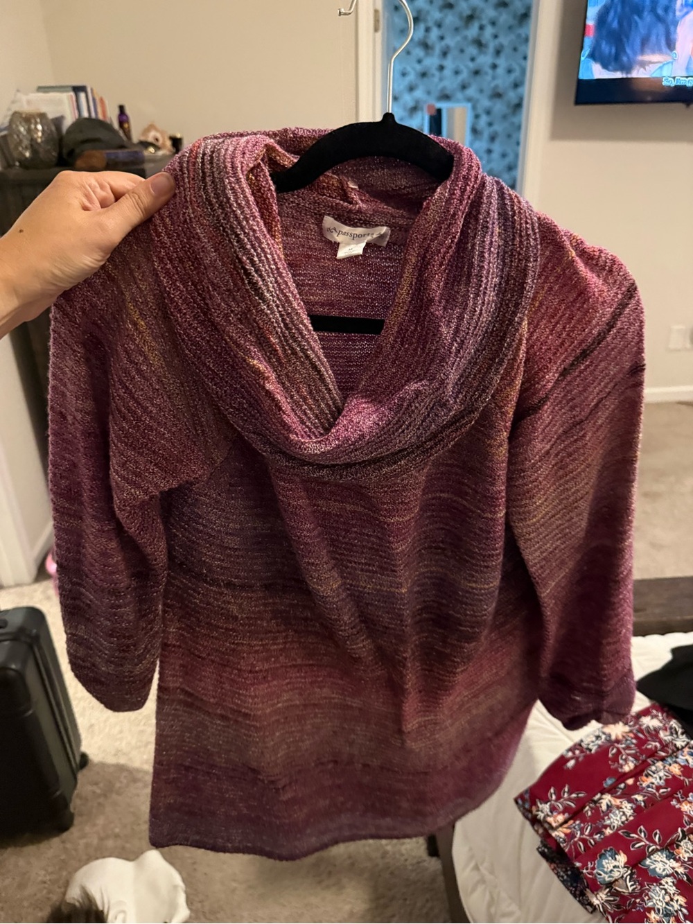 Passport Plum and Heathered Mauve Cowl Neck Sweater